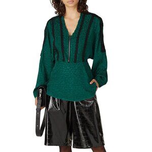 Koché  Collective Long Sleeve Peplum Half Zip Ruffled Python Print